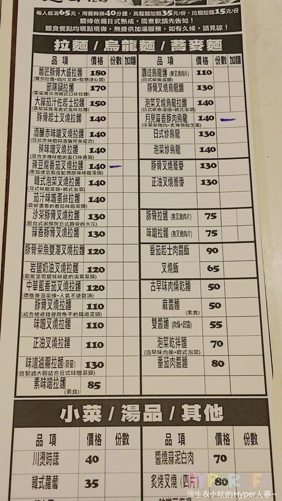 麵匠中友店menu